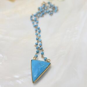 Blue turquoise Navajo triangle 18k gold filled rondelle chain rosary necklace